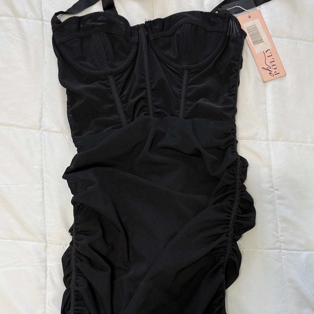 Oh Polly Black Ruched Shear Dress